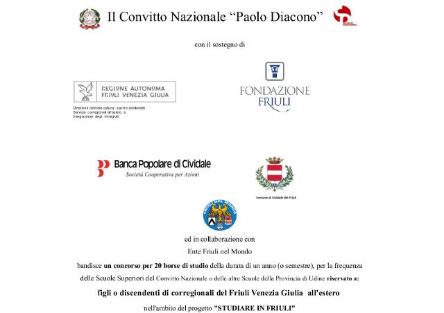 Bando Progetto STUDIARE IN FRIULI 2018-2019